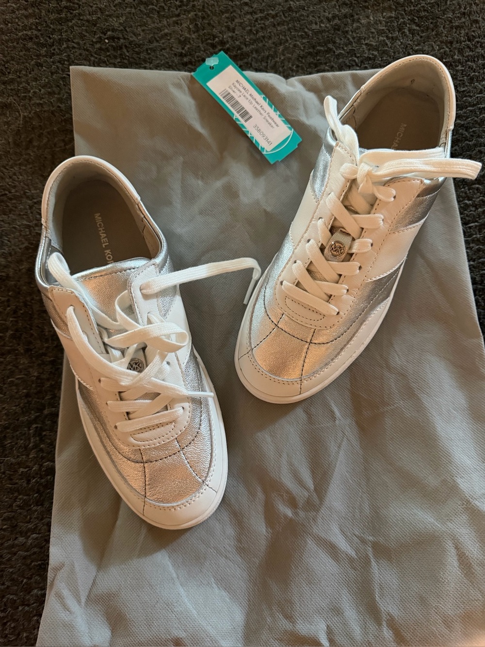 Michael Kors Leather Silver and White Lace-Up Women's Sneakers